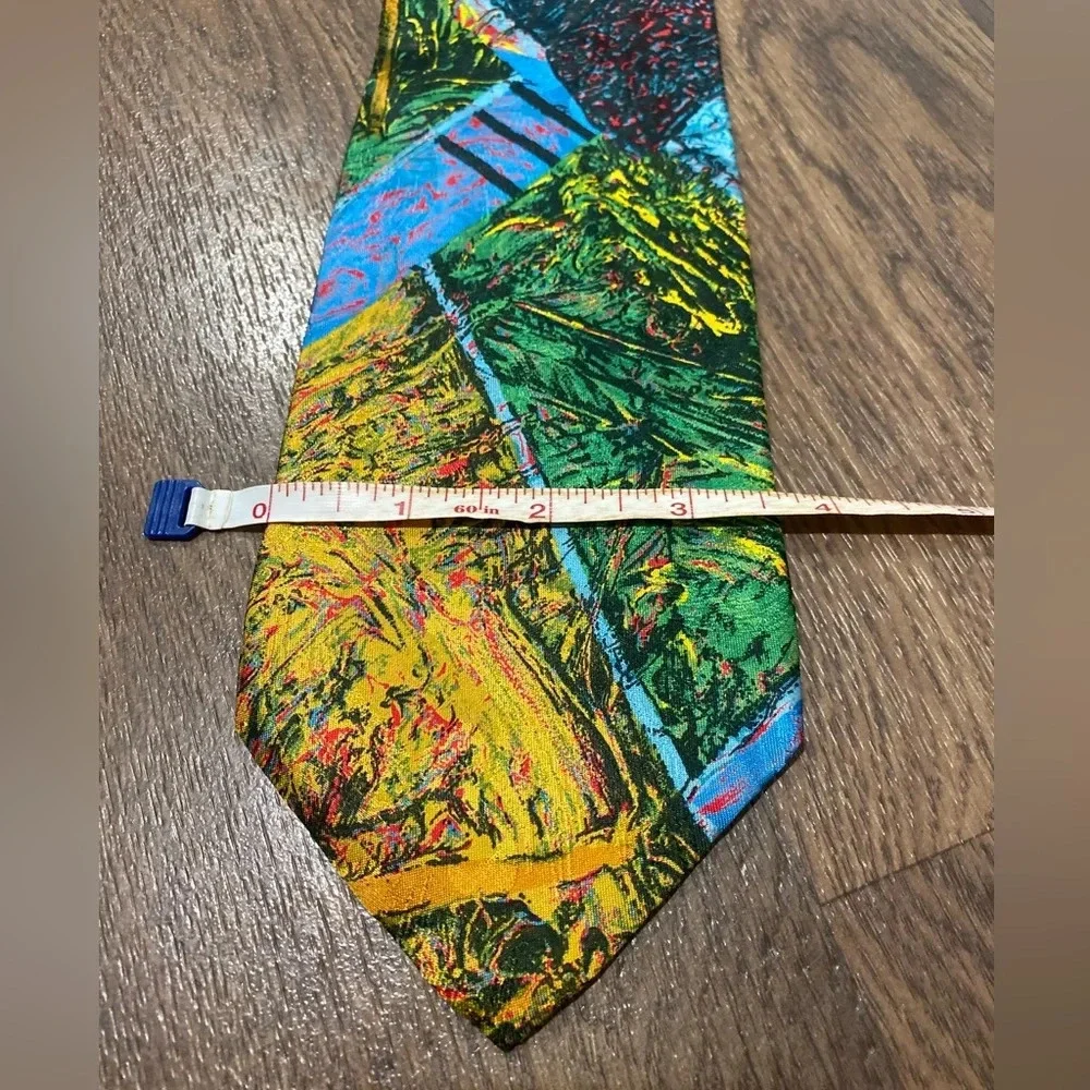 Brioni Necktie Vintage Multicolor Floral Abstract Silk Italy Gold Chain